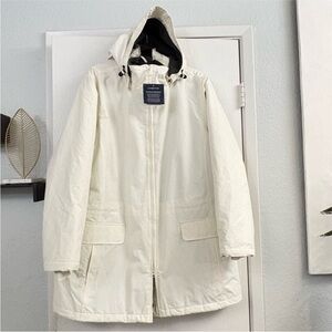 LANDS' END Women’s Off White Parka Jacket Fleece Quilted Hooded Size 1X